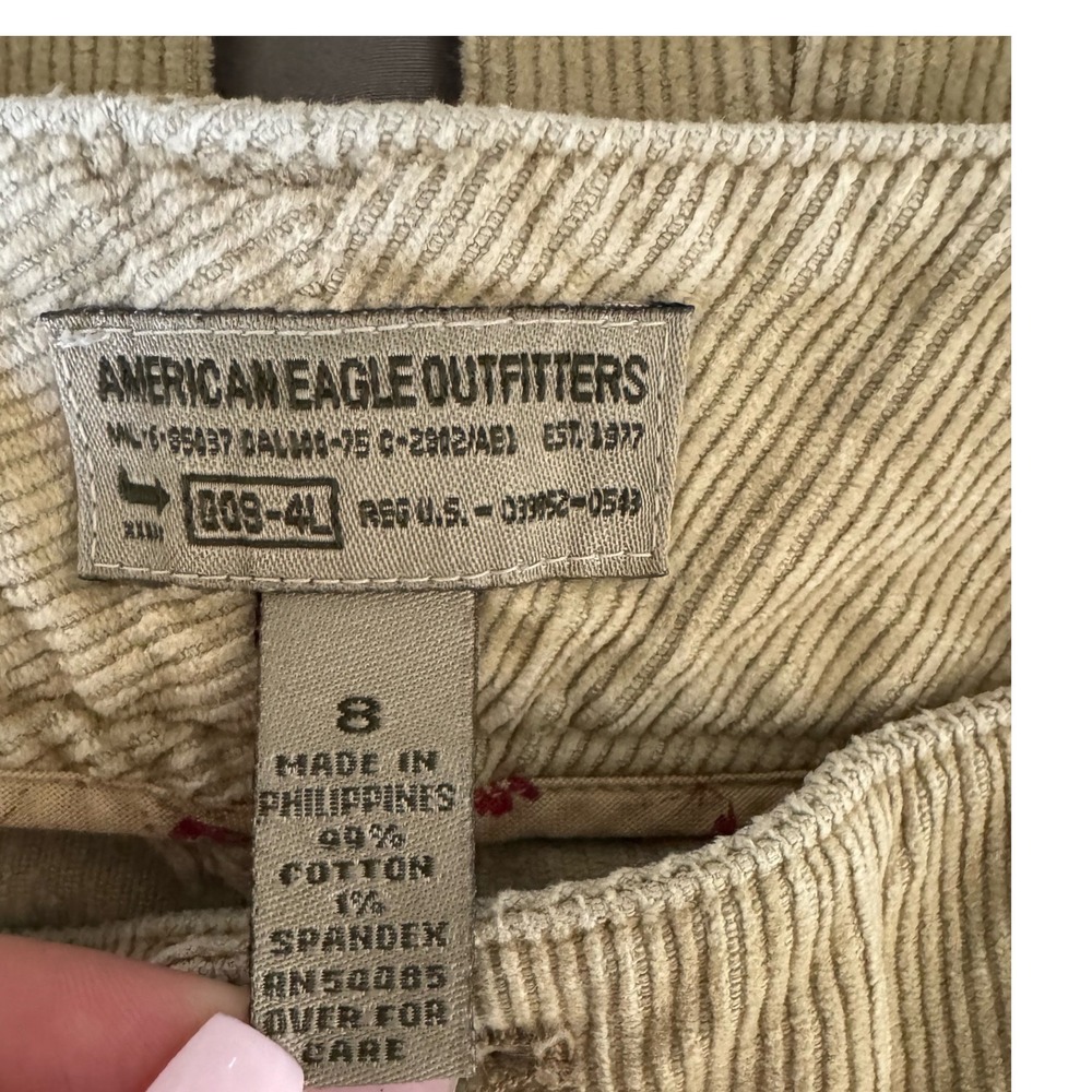 American Eagle Tan Corduroy Flare Pants Low Rise Y2K Size 8 Long Beige - Picture 3 of 8